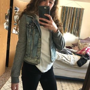 American eagle sweatshirt denim jacket